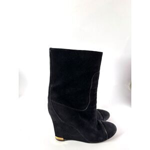 Louis Vuitton Black Suede Leather Wedge Ankle Boots Booties Designer